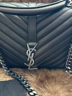 Saint Laurent Black Quilted Leather Shoulder Bag with Silver YSL Logo